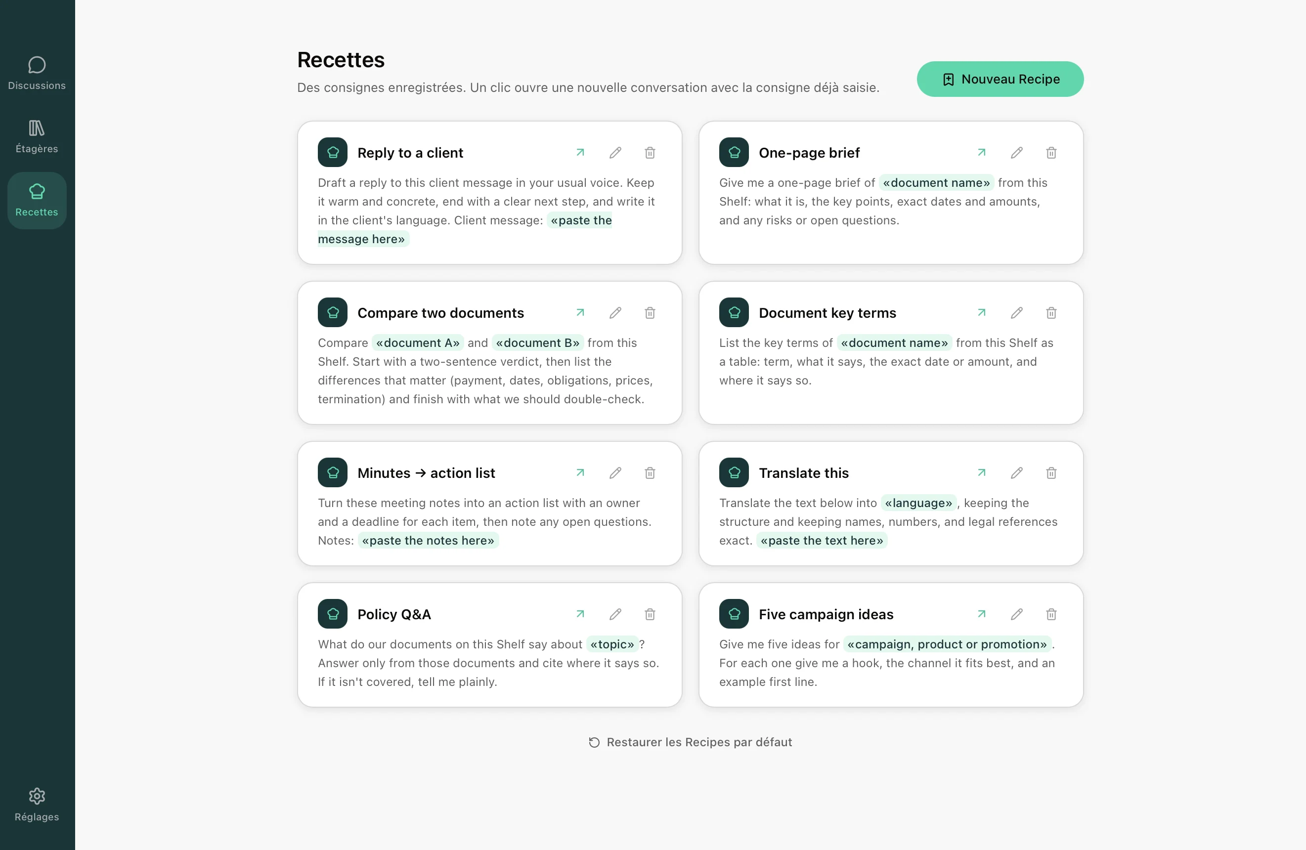 Recettes de Rebost : des instructions enregistrées et prêtes à être réutilisées.