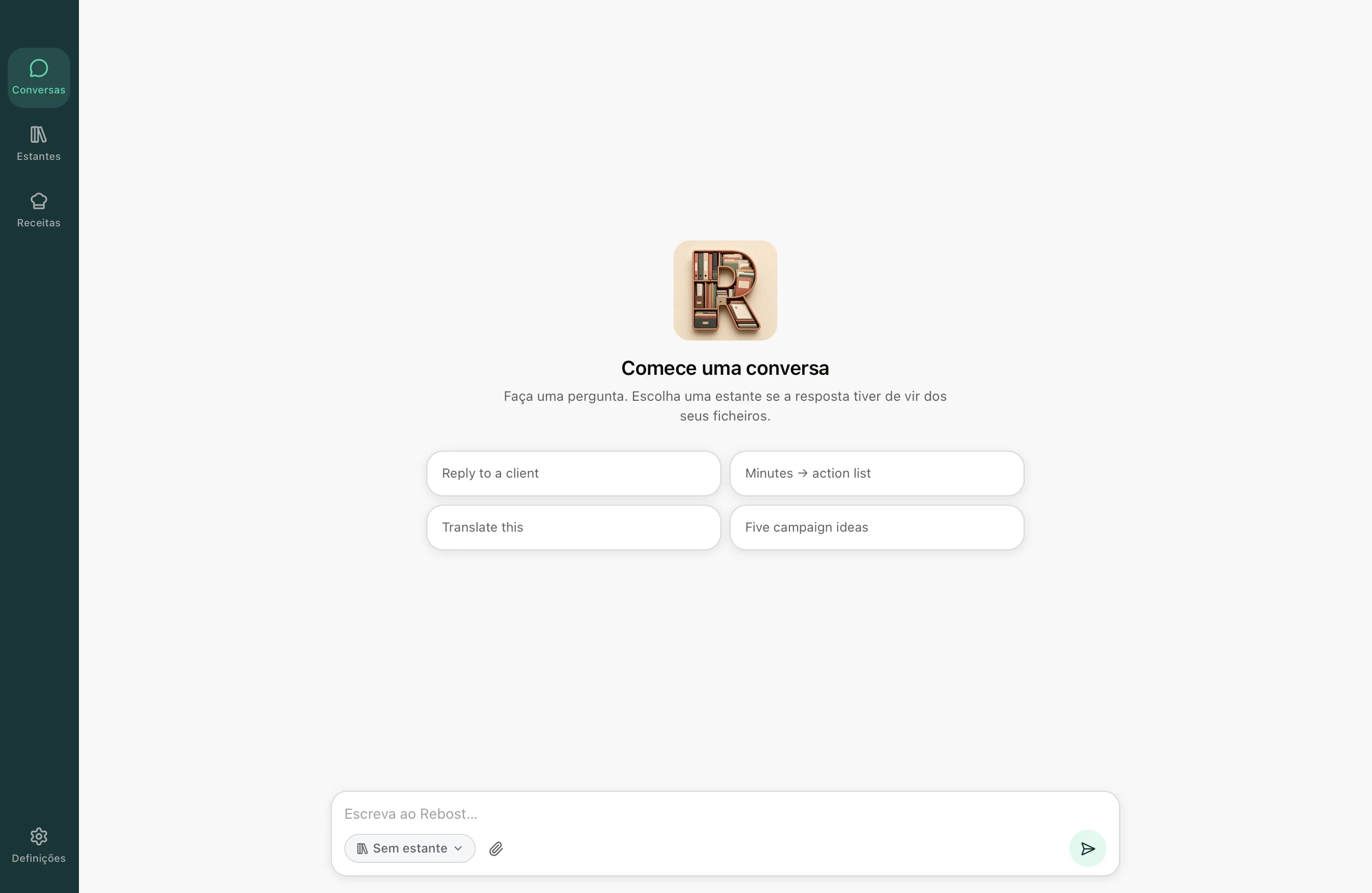 Chat do Rebost: uma conversa vazia pronta a começar.